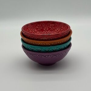 Handmade HG Art Pottery Colorful Embossed Bowl Set (4)